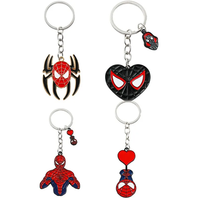 

Spider Man Keychain Marvel Avengers Movie Character Cool Cute Metal Heart-shaped Pattern Keychain Creative Bag Pendant Boy Gift