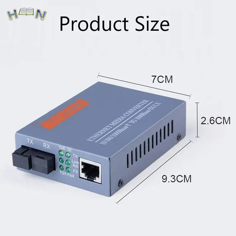 1 Pair HTB-GS-03 A/B Gigabit Fiber Optical Media Converter 1000Mbps Single Mode Single Fiber SC Port 20KM External Power Supply