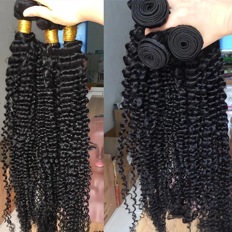 Kinky Afro Curly Deep Wave Bundle With Closure Frontal HD Transparent Virgin Human Hair 3/4 Bundle Hair Weav Deal Hair Extension image 3