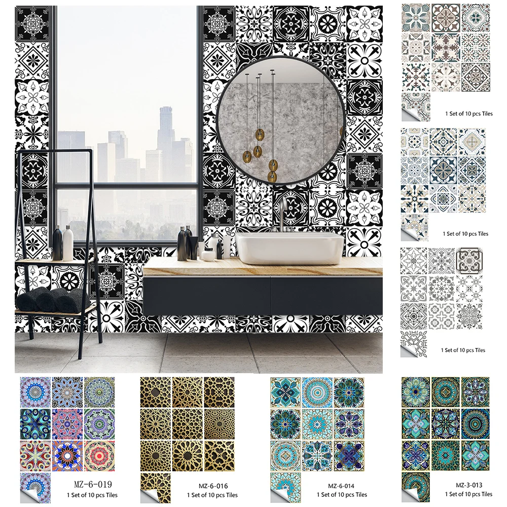 

43 Style Matte Surface 10pcs Tile Wall Stickers Home Decor Transfers Covers Peel & Stick Wall Poster For Kitchen Table Wallpaper