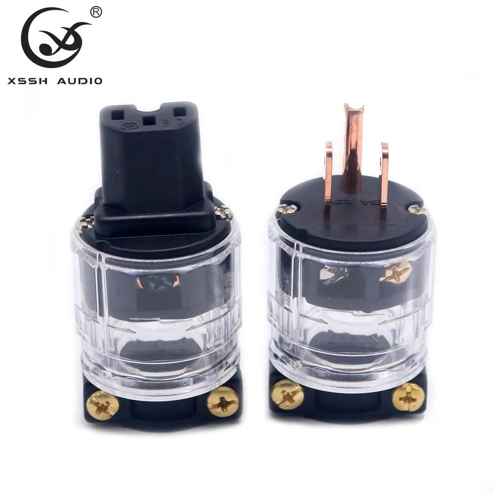 Electrical Connector YIVO XSSH OEM Audio Red Pure Copper Transparent Shell DIY 15A 125V AC Male Female IEC US 3 Pins Power Plugs