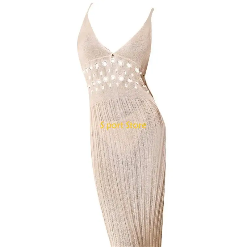 U2JB 할로우 비키니 여성용 크로 셰 뜨개질 비치 드레스 백리스 수영복 커버 업