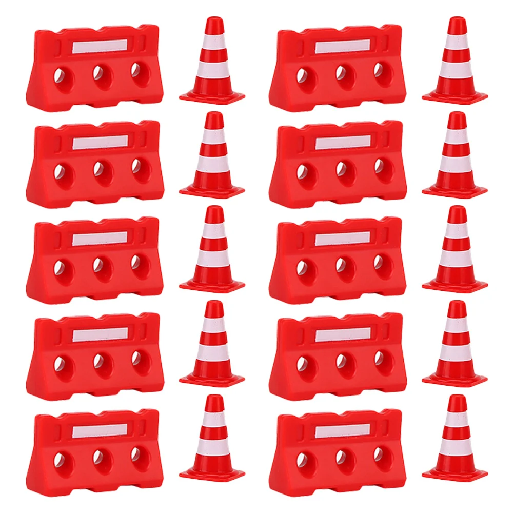 20 Pcs Roadblock Simulation Props Traffic Cones Toys Miniature Fence Models Plastic Street Signs Playset Small Child