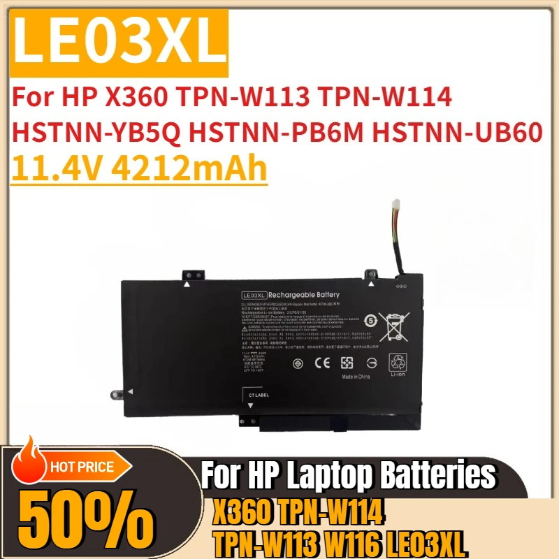 Nova bateria de substituição para laptop, 11.4v 4212mah le03xl para hp x360 TPN-W113 TPN-W114 HSTNN-YB5Q HSTNN-PB6M HSTNN-UB60 w101dx
