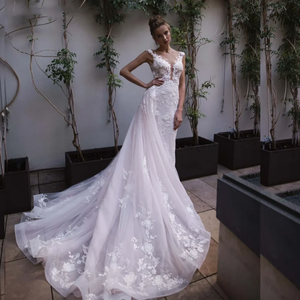 Flavinke مخصص الأميرة حورية البحر فساتين الزفاف الدانتيل زين كيب كم الديكور المرأة فستان زفاف Vestidos De Novia