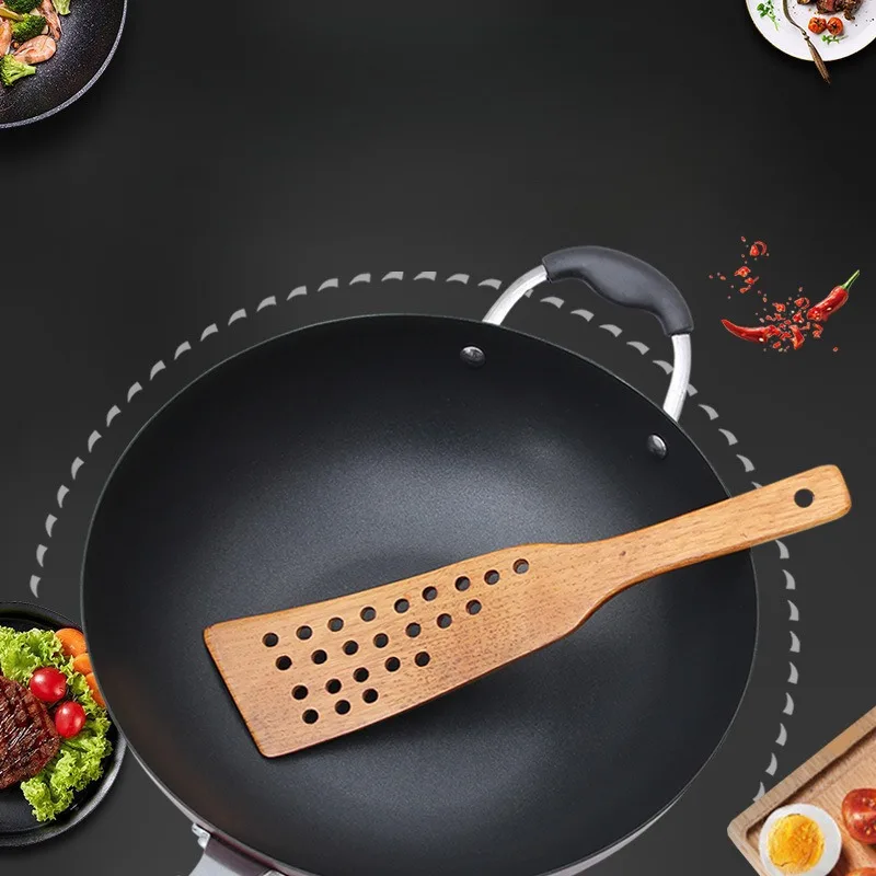 24-hole Filter Spatula for Stir-frying，Non-Stick Turner, Multifunctional Household Wooden Spatula, Pancake Cooking Shovel