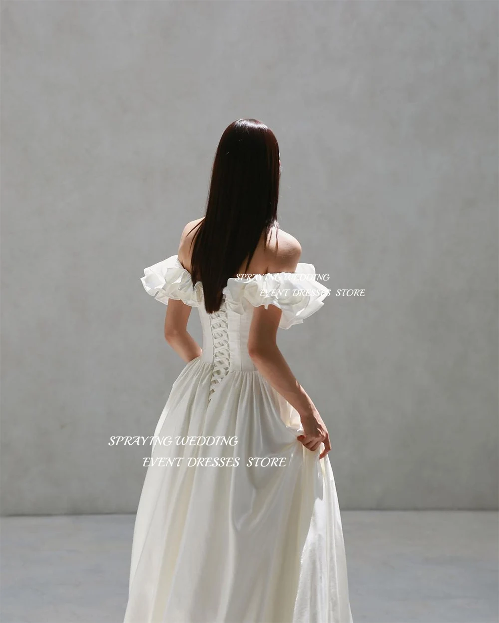 SPRAYING Simple Off Shoulder Korea Wedding Dresses Photoshoot Pleated Taffeta Bridal Gown Floor Length A line Corset Custom Made