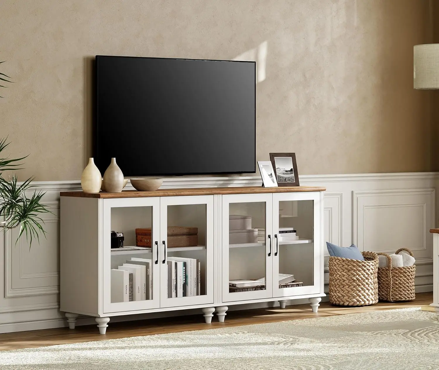 Suporte para TV Grande para TV de 100 Polegadas, Mesa de Console para TV LED de 85, 90, 95 Polegadas, Centro de Entretenimento com Carregamento, Personalizado