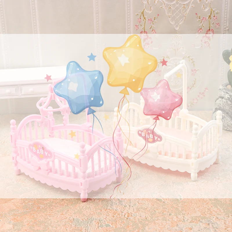 1/12 Dollhouse Simulation Mini Crib Baby Bed Model Dollhouse Bedroom Furniture Decoration Dolls House Accessories