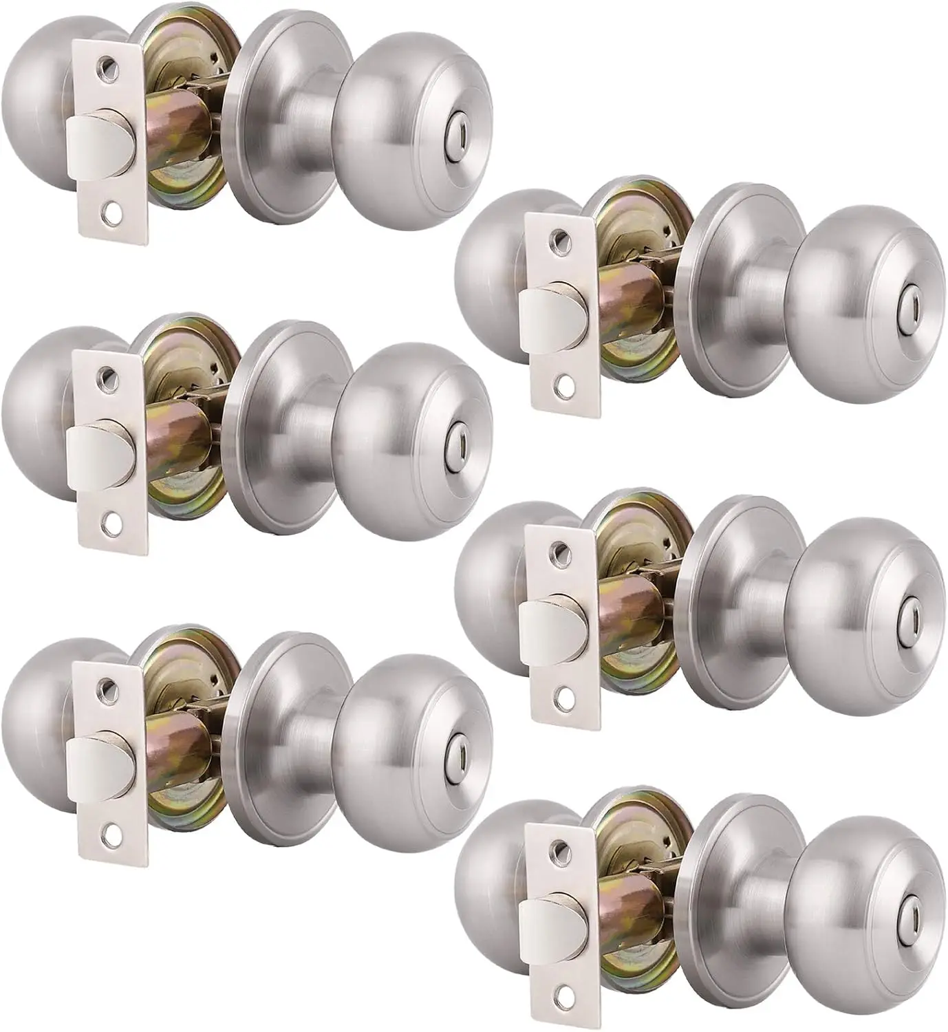

6 Pack Bathroom Bedroom Door Knobs Hardware, Round Privacy Knobs Locksets Interior Door Handles, Satin Nickel Finished