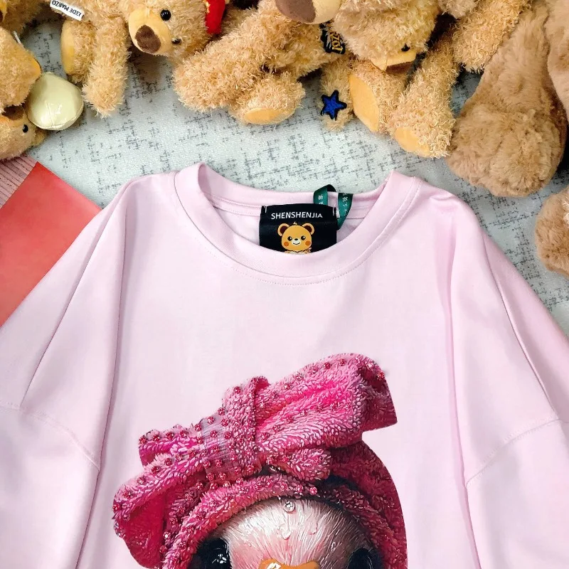 Autumn New Retro Hoodies Trendy Brand High Street Personality Cartoon Bead Printing Loose Casual Crew Neck Sweatshirts Jacket