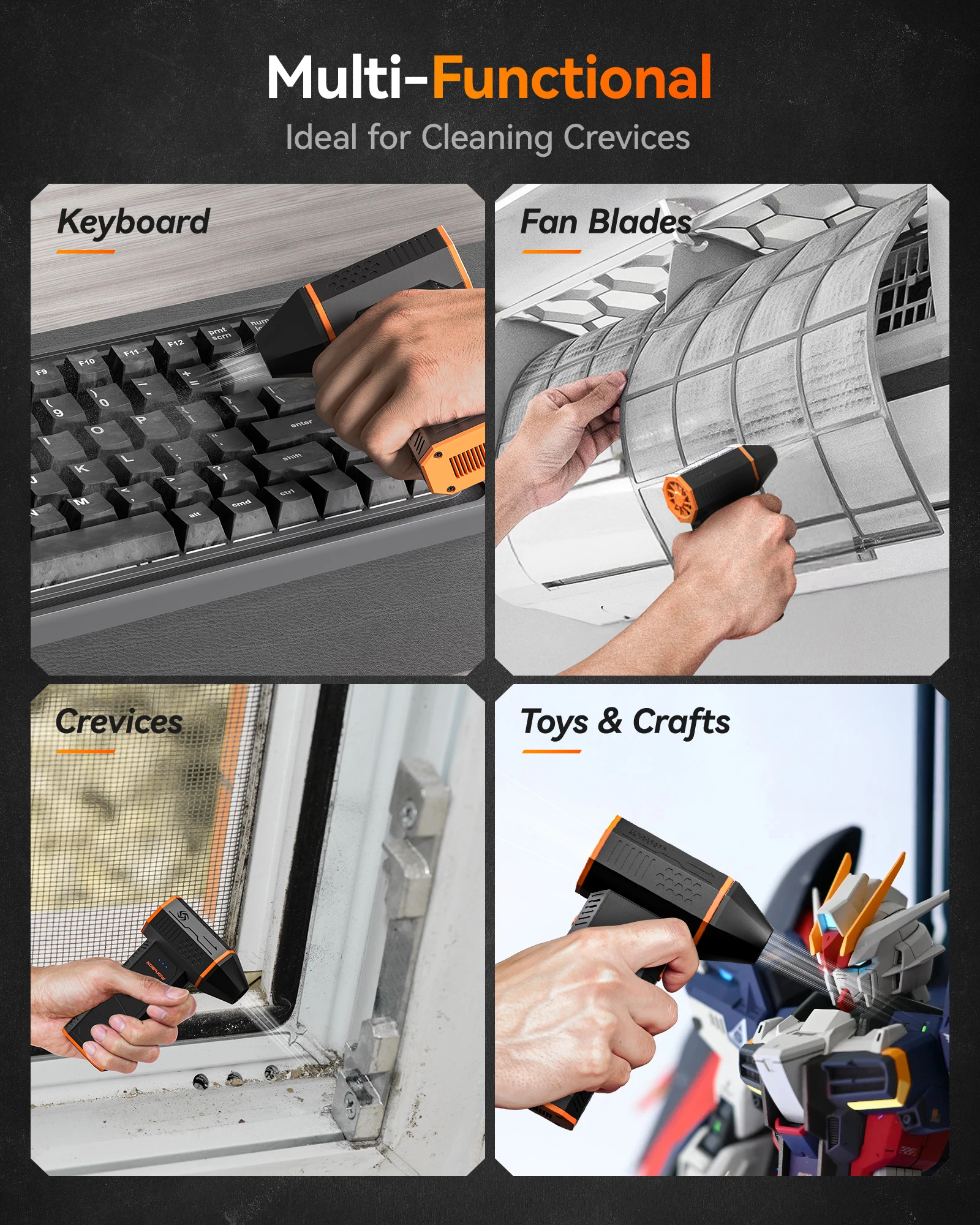 منفاخ هواء كهربائي منفضة الهواء-110000 دورة في الدقيقة قوة فائقة، محرك بدون فرشاة بثلاثة تروس قابل لإعادة الشحن للسيارة/الكمبيوتر/المنزل/الخارج