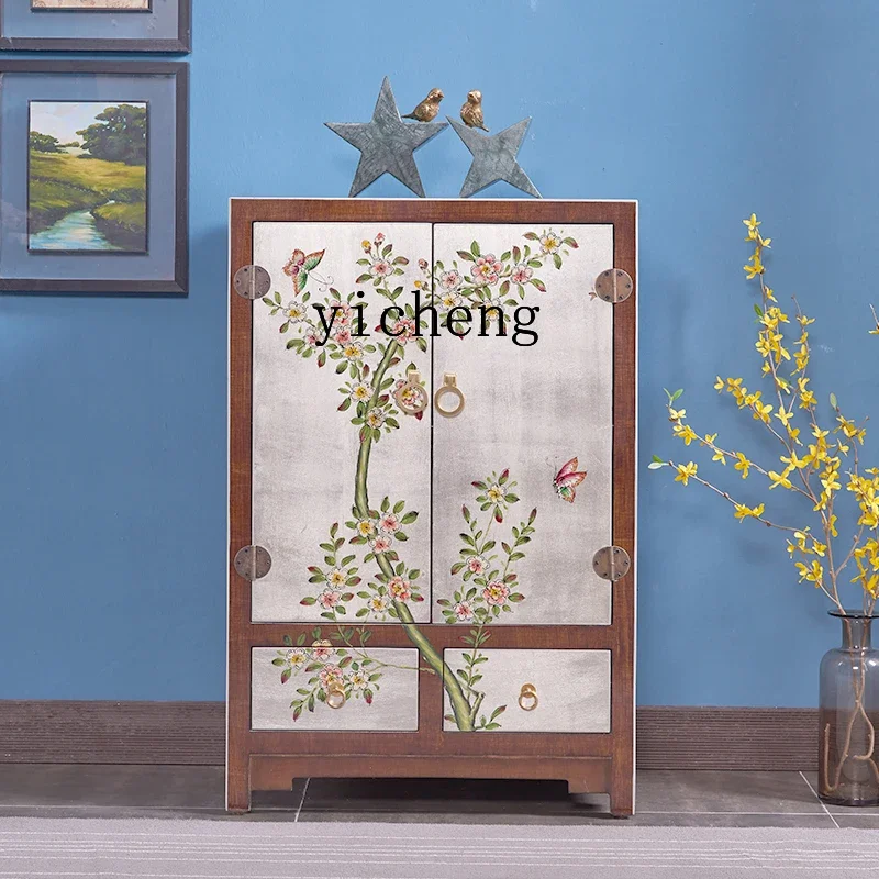 new Chinese-style painted chest cabinet modern simple solid wood bedroom storage locker half-height cabinet side cabinet