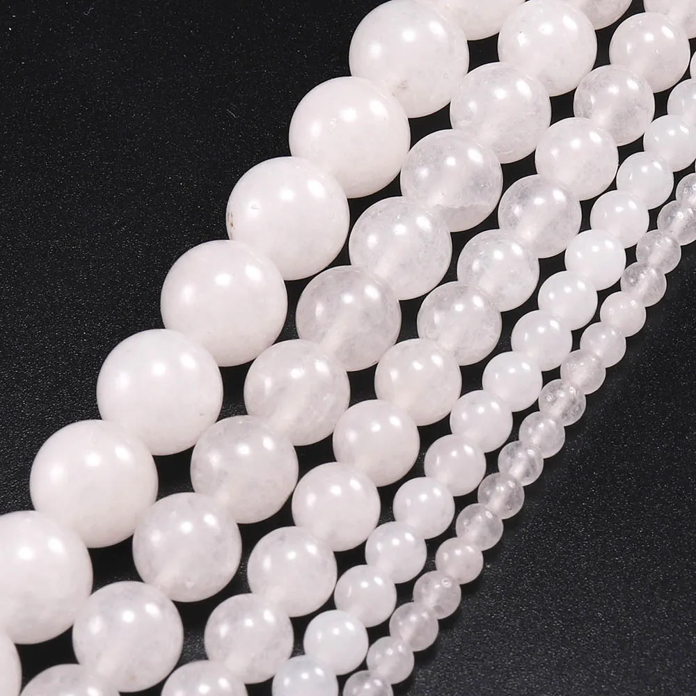 Hot Selling Crystal White Chalcedony Round Beads DIY Bracelet 4mm-12mm Natural Stone Chalcedony semi-finished Beaded Wholesale