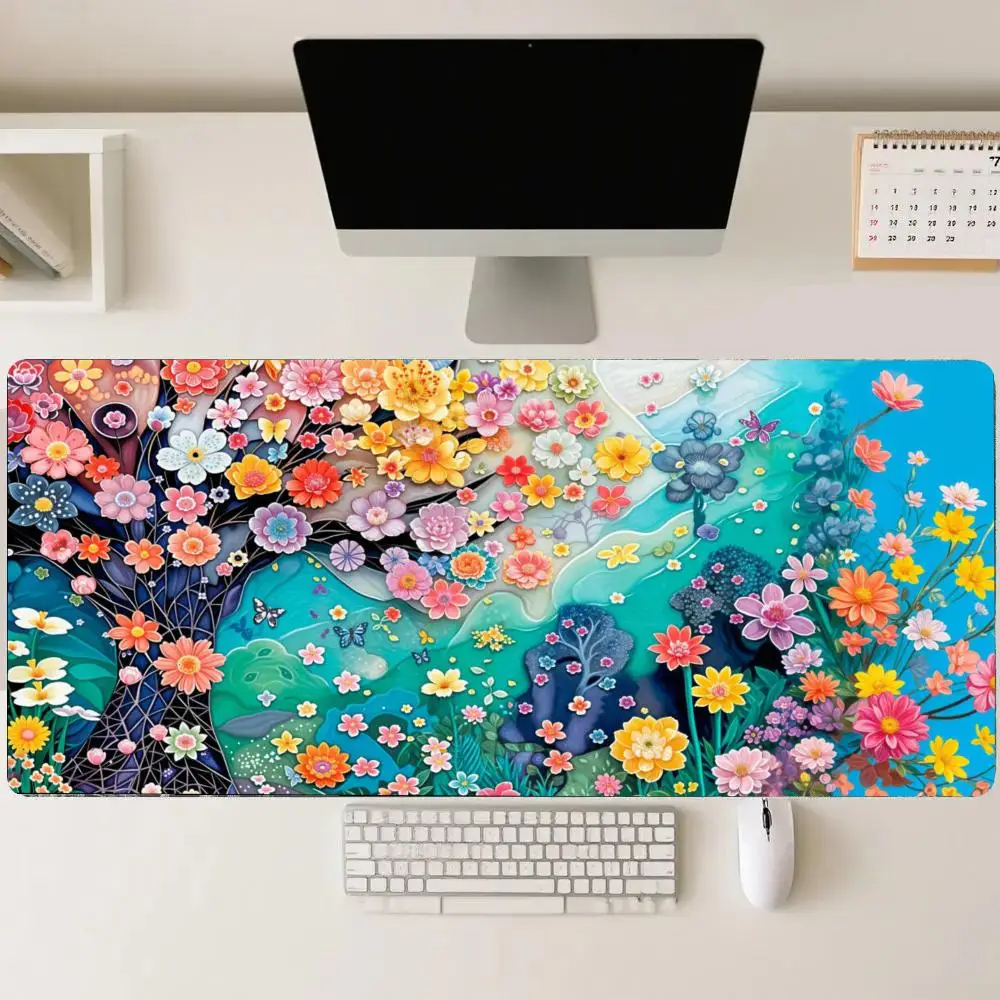 Colorful flowers Gaming Mats Extended Pad Pc Accessories Mouse Pads Desk Interior Mousepad Gamer Setup Decoration Mouse Mat