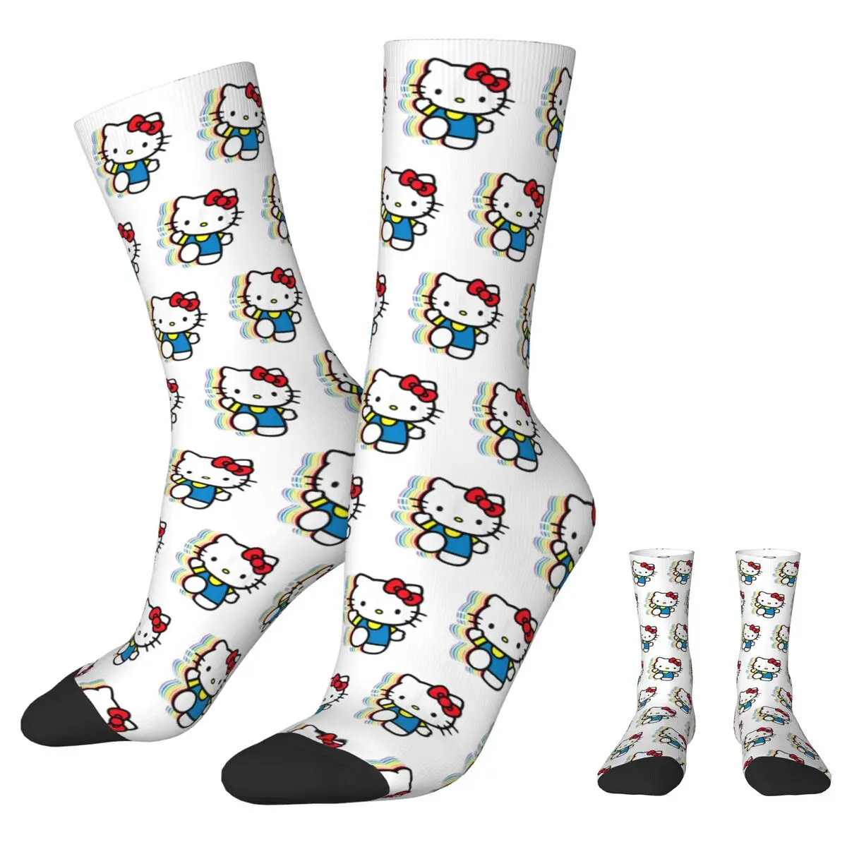 Hip-hop Official Hello Kitty Rainbow Basketball Socks Polyester Long Socks for Women Men Breathable