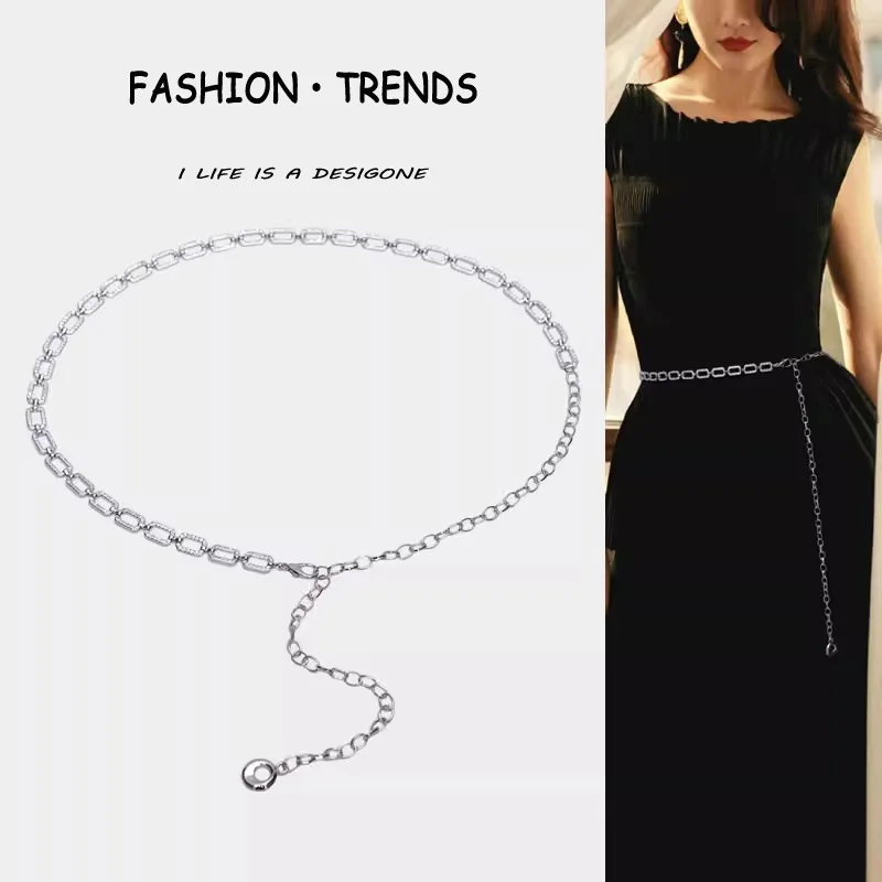 

Waist Chain Women's Thin Metal Rhinestone Chain Belt Fashion Versatile Elegant Decorative Dress Summer Skirt Belt