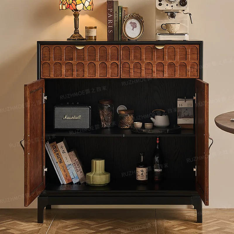 CXX retro solid wood dining side, two-color against the wall, locker, carved tea, living room storage