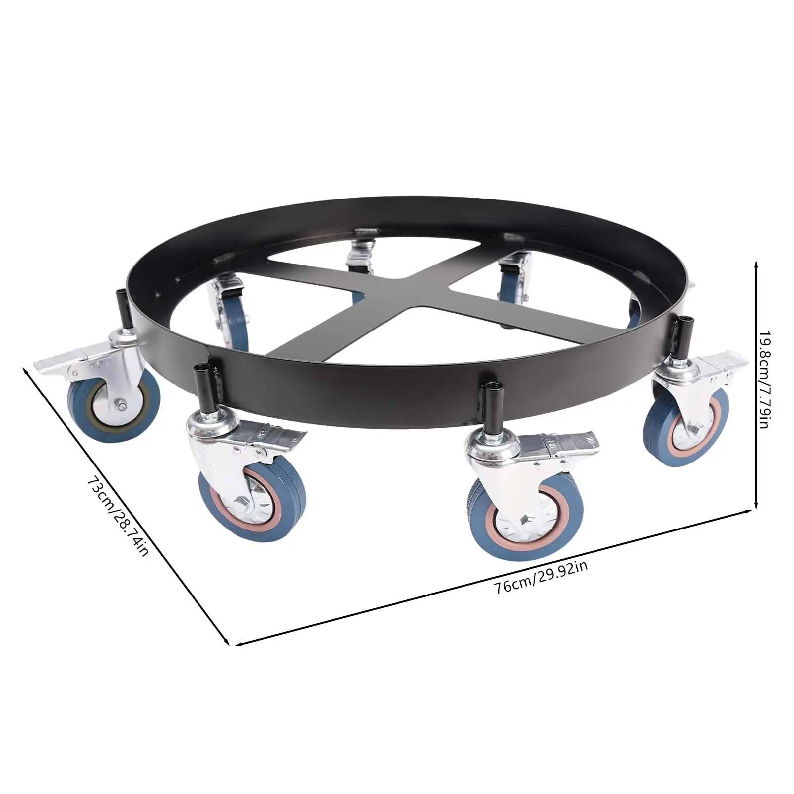 1 ¢ 55 جالون دوللي طبلة شديدة التحمل مع 8 عجلات، سعة تحميل 2000 يلوون، عربة دوللي ذات أسطوانة فولاذية، سلة مهملات مضادة للرصد