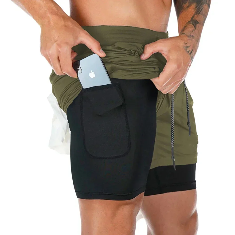 2 Pieces Men\'s Shorts 2In1 Quick Dry Compression Sports Training Jogging Shorts Summer Multiple Colors Outdoor Beach Short Pants