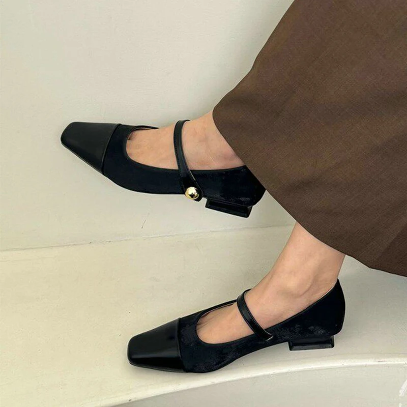 Mary Jane Shoes for Women Elegant Chunky Shoes Dress Designer Shallow Sandals Fashion Low Heels Walking Mujer Zapatillas - view 2