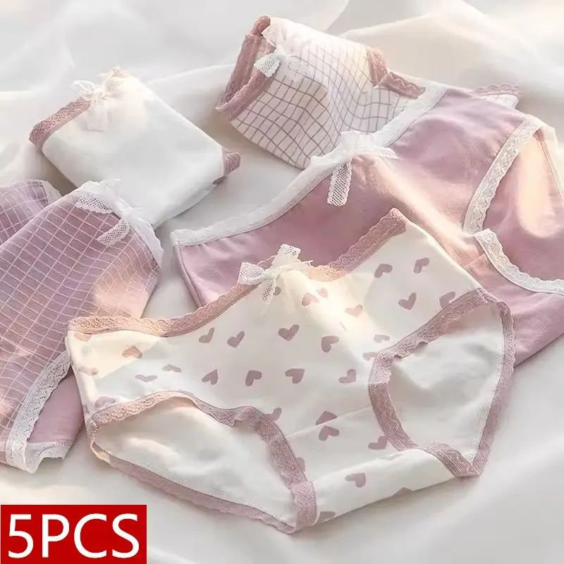 5 sztuk/partia śliczne miłość bawełniane majtki dla kobiet bielizna drukuj majtki dziewczyny figi oddychające miękkie kalesony kobiece seksowna bielizna