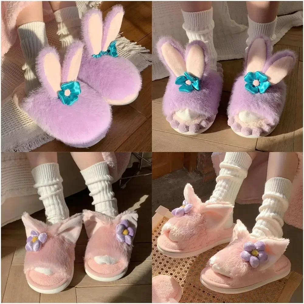 Disney Anime Stellalou Linabell Cotton Slippers Girl Autumn Winter Warm Slippers Indoor Comfortable Anti Slip Home Shoes