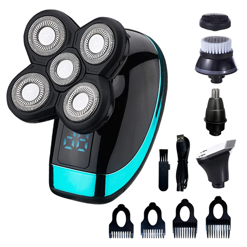 5 In 1 Electric Shaver For Men Bald Head Hair Clipper Nose Trimmer 5D Floating Blade Head Shaving Beard Knife Rechargeable Razor