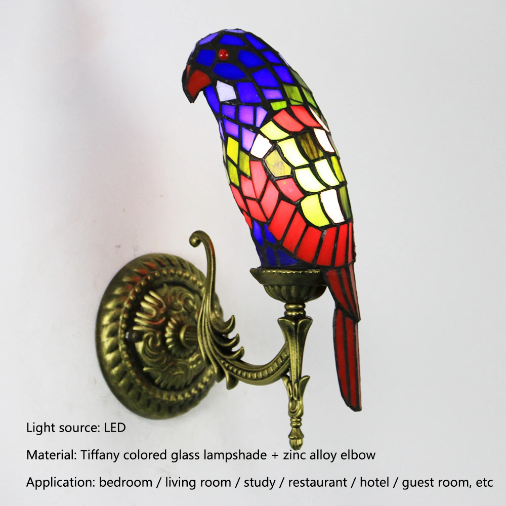 APRIL Tiffany Parrot Wall Lamp LED Creative Design Bed Sconce Bird Light for Home Living Room Bedroom Aisle Decor