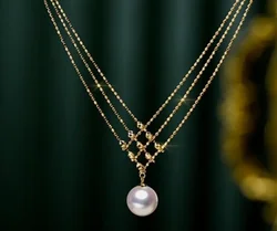 Elegant AAAAA 10-11mm 11-12mm 12-13mm Japanese Akoya Round White Pearl Pendant Necklace 925s  9-10mm10-11mm 11-12mm  12-13mm