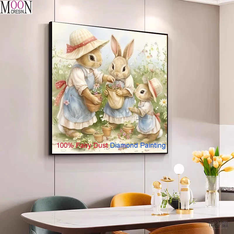 

Алмазная вышивка 100% Fairy Dust, квадратная, DIY, с рисунком «Семья кроликов», мозаика, декор для дома, стразы, кристаллы