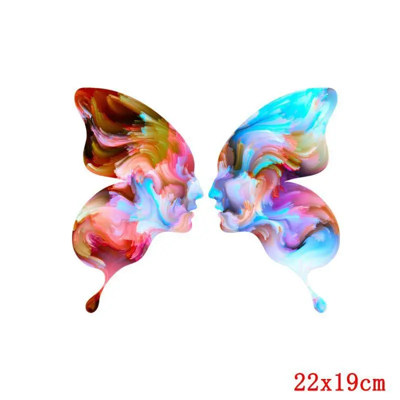 Colorful wing pattern DTF Thermo Sticker Decals Heat Transfer Clothes Clothing Crafts Ironing Diy Accessory Wholesale