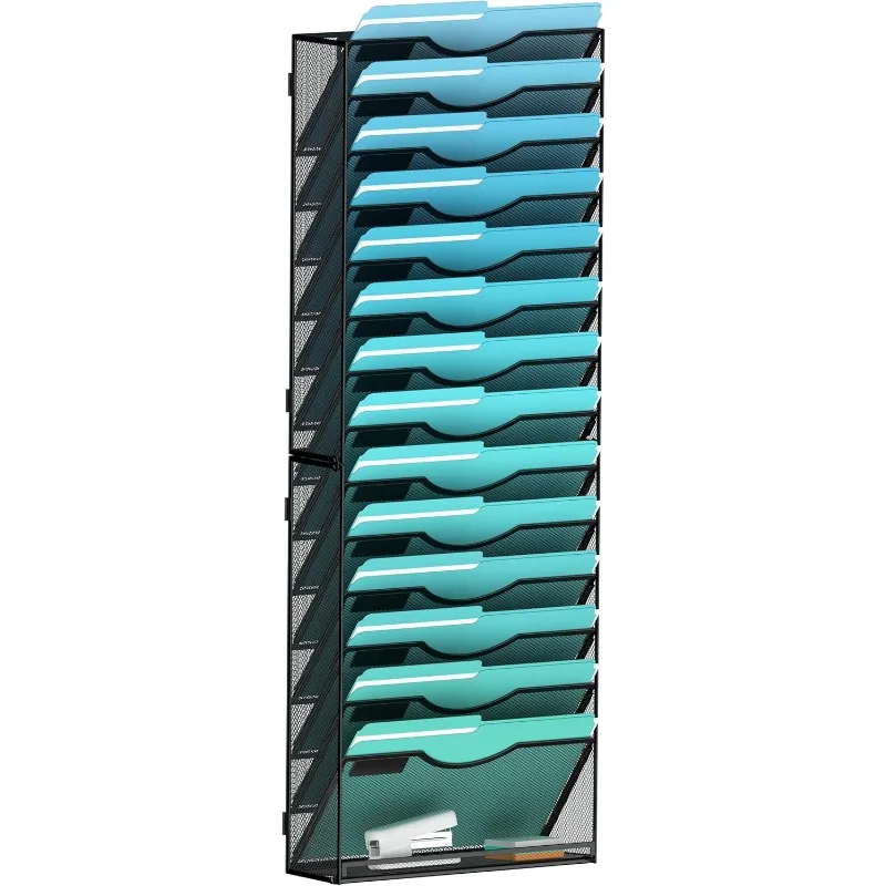 

15-Tier Wall File Organizer Hanging Wall File Holder Wall Mount Paper Folder Organize, Mesh Magazine Document Mail Organizer Wal