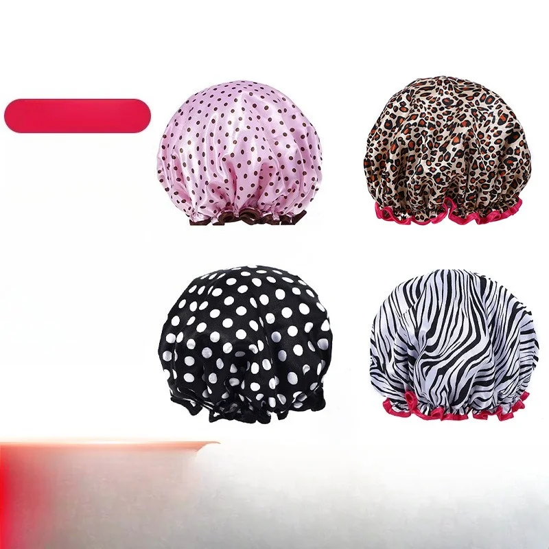 

3PCS Shower Cap Women Double Layer Waterproof Bath Hat Reusable Home Use Hair Cover One Size