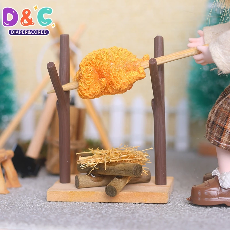 1:12 Dollhouse Barbecue Roast Chicken Model Kit Dollhouse Outdoor BBQ Decoration Micro Scene Decoration Pretend Play Toy