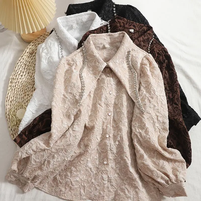 

Vintage Fashion Jacquard Shirt Women Autumn All-match Trend Blusas Mujer Loose Tops Chemise Femme Рубашка Camisas