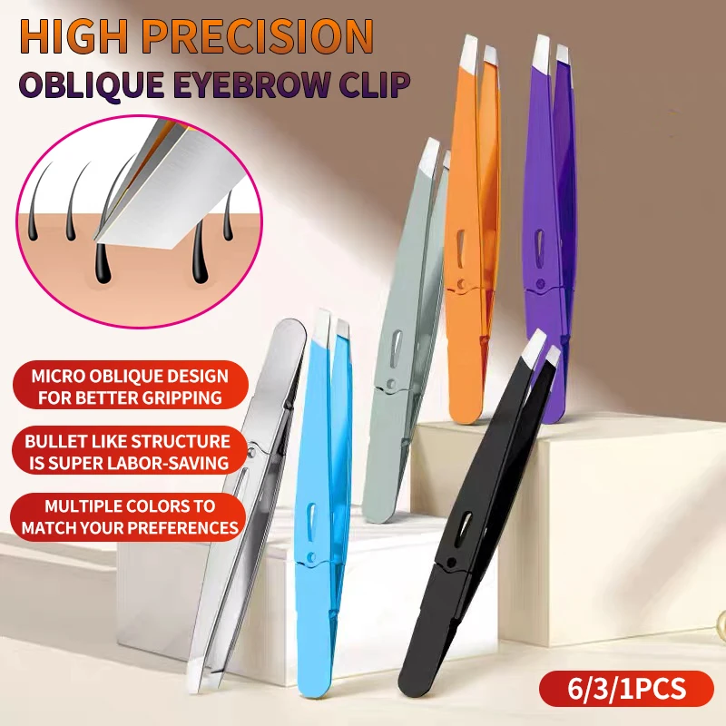 6/3/1pcs Wenkbrauw Clip Pincet - Schuine Mond Haar Trekken Baard Valse Wimpers Dubbele Ooglid Patch - Hoge Precisie Draagbaar
