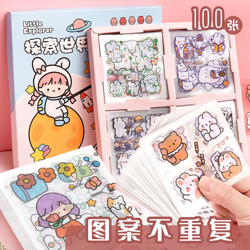 100 Pcs/box Cartoon Hand Account Stickers Gift Box Cute Girl Heart Stickers Children Toys Gift Stickers