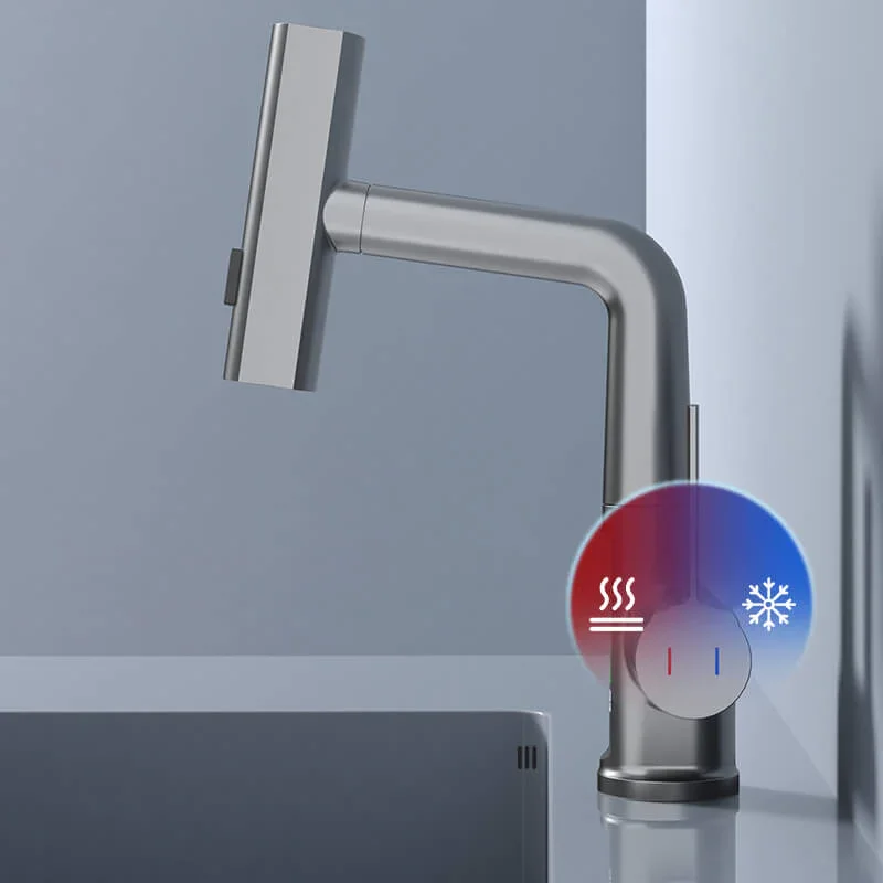 Pulling Lifting Digital Display Faucet Bathroom Smart Temp Tap360 Rotating Faucet 5Sprayer Water Saving HotCold Washbasin Faucet