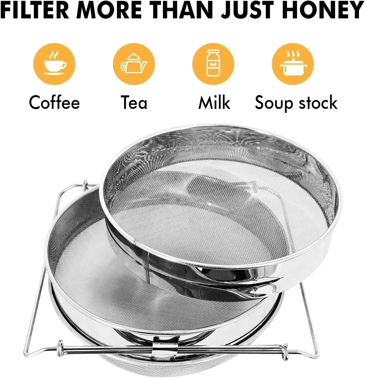 Stainless Steel Honey Strainer, Double Sieve Honey Filter, Honey Extractor Equipment for Bucket Honey, Beekeeping Equipment