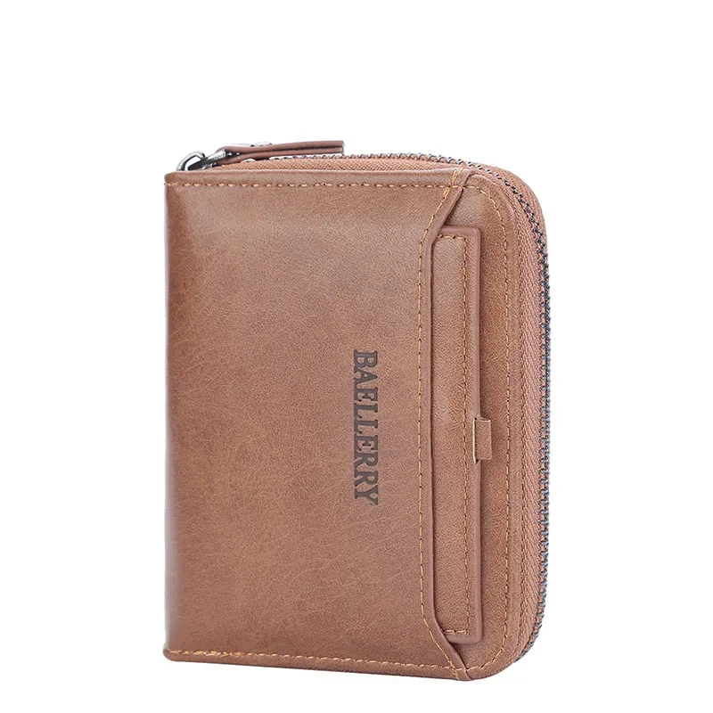 

Men Return Short Wallet Leather Business Card Holder Zipper Purse Luxury Wallets for RFID Protection Purses Carteira Masculina