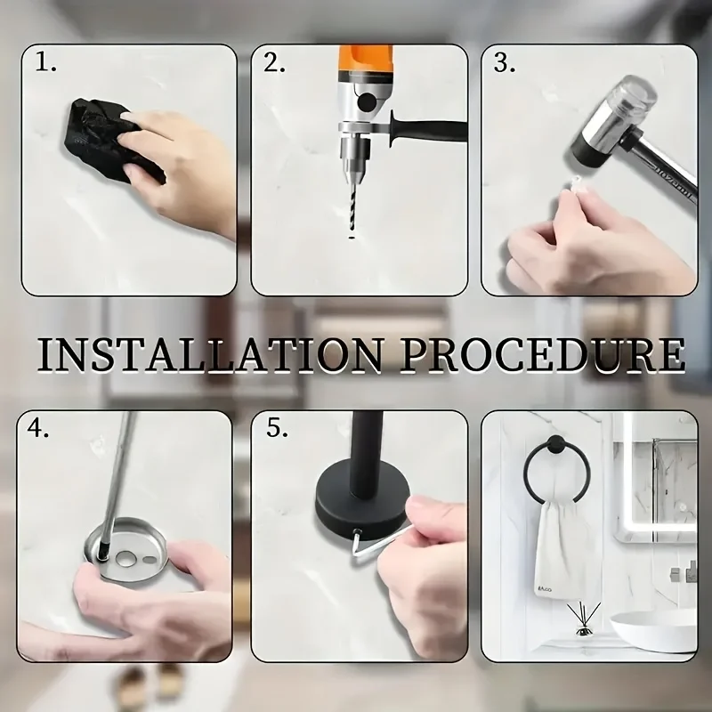 مجموعة أدوات الحمام المكونة من 5 قطع مثبت على الحائط الفولاذ المقاوم للصدأ شريط المناشف حلقة المناشف حامل ورق التواليت هوك اكسسوارات الحمام #6