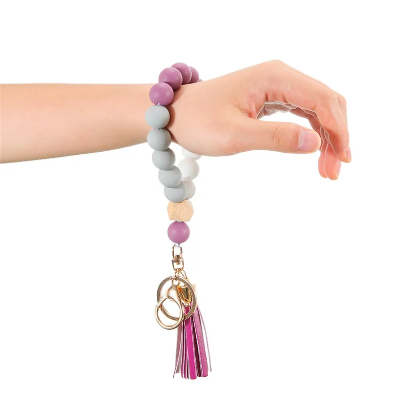 1pcs Silicone Beaded Tassel Keychain Lobster Clasp Pendant Keyring Bracelet Keychain For Women Jewelry Accessories