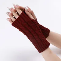 Burgundy Half Finger Winter Gloves for Women Men Christmas New Year Winter Soft Warm Knitting Gloves Fingerless Mitten Guantes