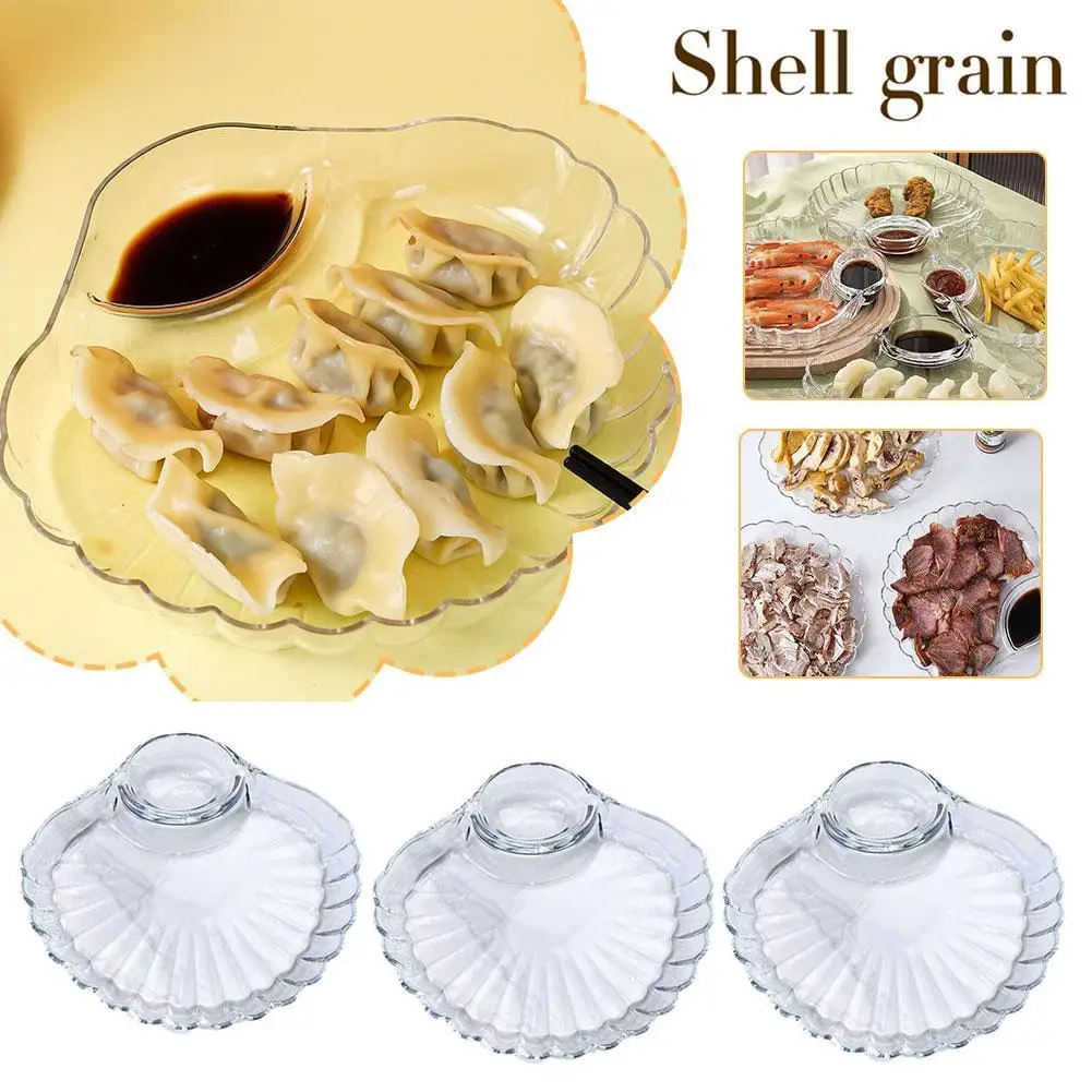 Creative Shell Plate Cute Flower Shape Double Grid Food Container Sauce Condiment Dumplings Breakfast Snack Plate