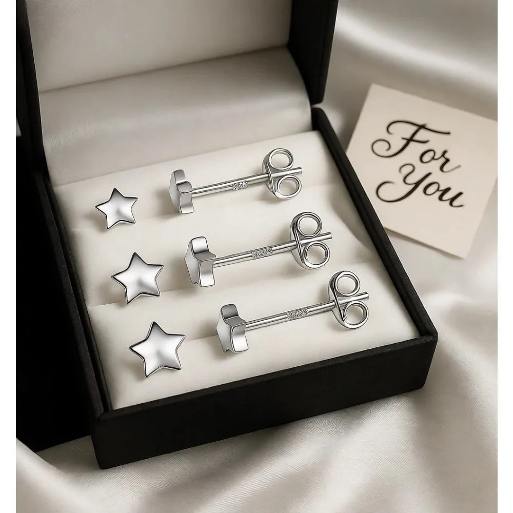 

Набор из 3 пар маленьких сережек-гвоздиков в форме звездочек из стерлингового серебра 925 пробы, гипоаллергенные, для женщин и мужчин, 3, 4, 5 мм
