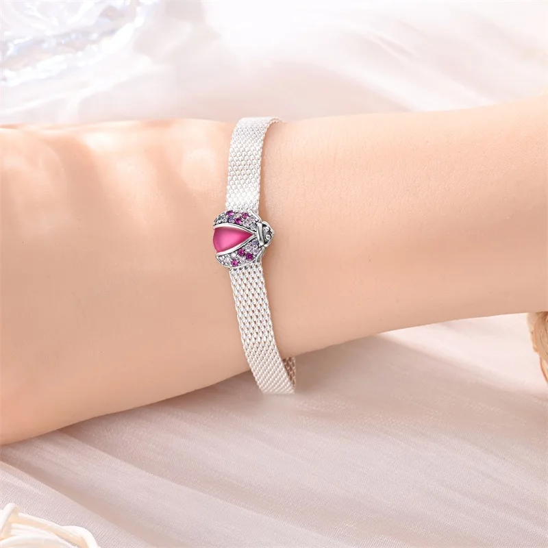 New In Silver Color Flat Bead Series-Pink Shell Beads Fit Pan Reflexions Bracelet DIY Charm Pendant Woman Jewelry Hot Sale