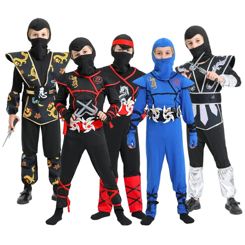 Ninja-kostuum voor kinderen voor jongens meisjes Ninja-pak Halloween Party Cosplay-kostuums voor jongens met schuimaccessoires Beste kindercadeau