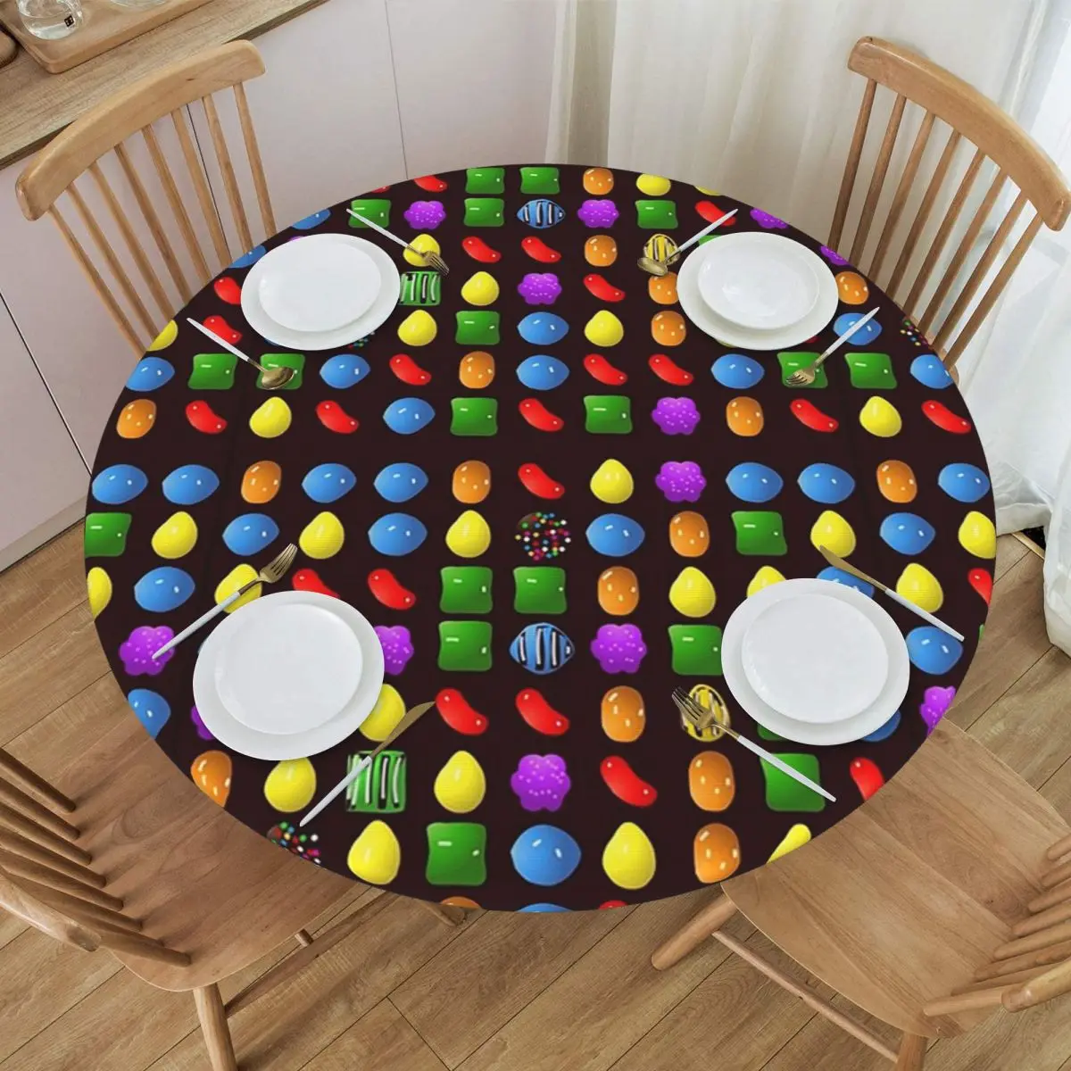 New Candy Crush Saga Waterproof Round Tablecloth Oilproof Table Cloth for Kitchen Events Dining Table Cover