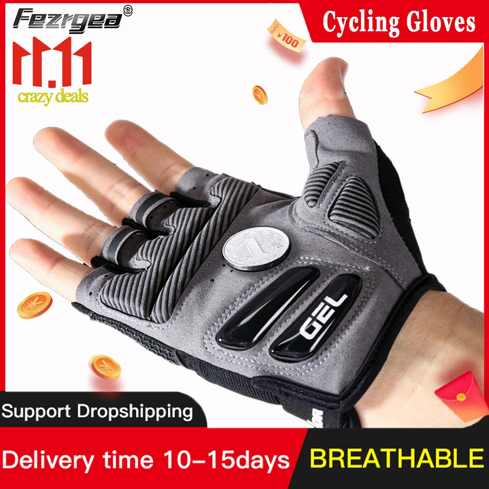 Guantes de Ciclismo de medio dedo para hombre y mujer, guantes de silicona líquida absorbentes de golpes, transpirables, para deportes, bicicleta,